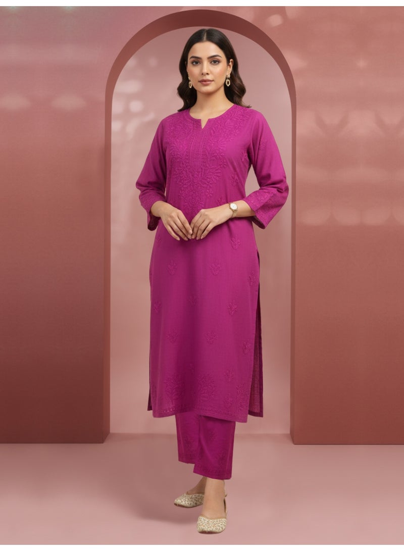 Alaya Women Hand Embroidered Chikankari Chanderi Kurta Set-AL4106KS - Image 1